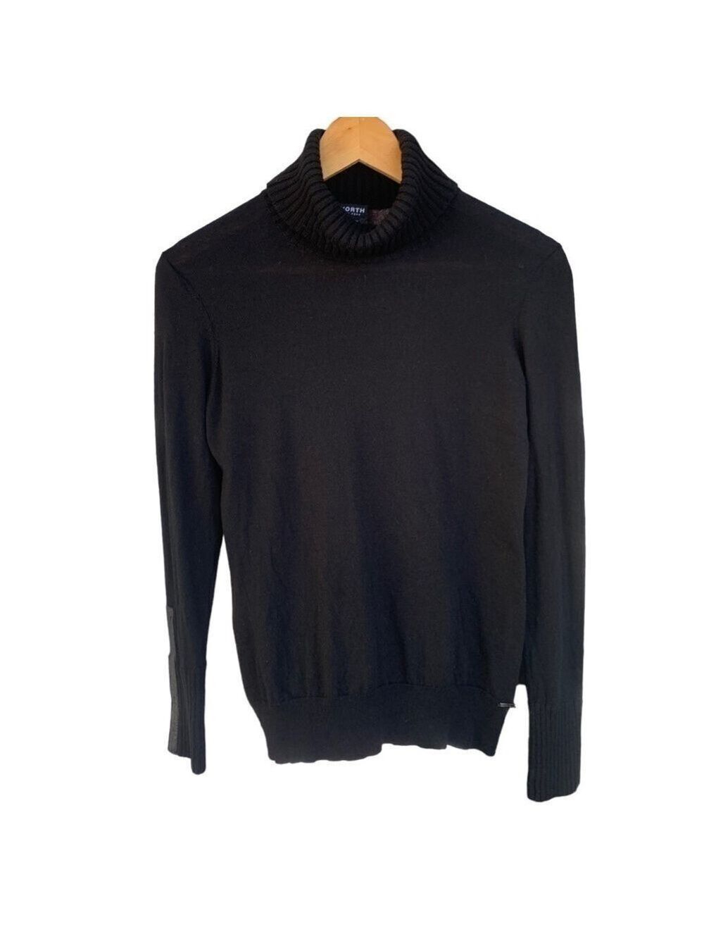 Worth Turtleneck Wool Sweater Leather Sleeve Detail SzS Great Condition